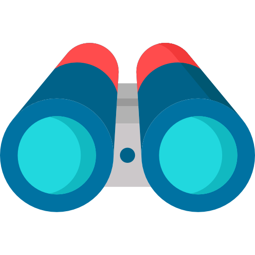 Pair of blue and red binoculars for looking at appearance