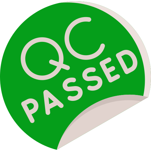 Green round label with QC passed written on it to show an approved material or product