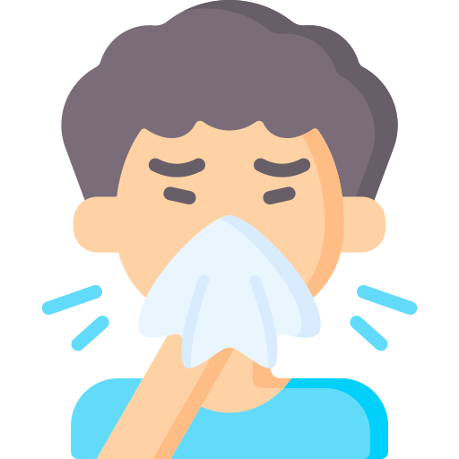Ill or sick male personnel or employee holding and sneezing into a tissue